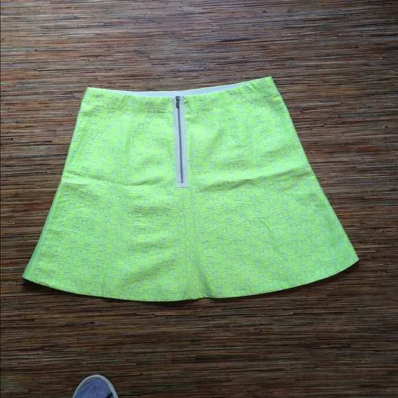 J.Crew Miniskirt Chartreuse Yellow Green Geometric - Picture 2 of 7